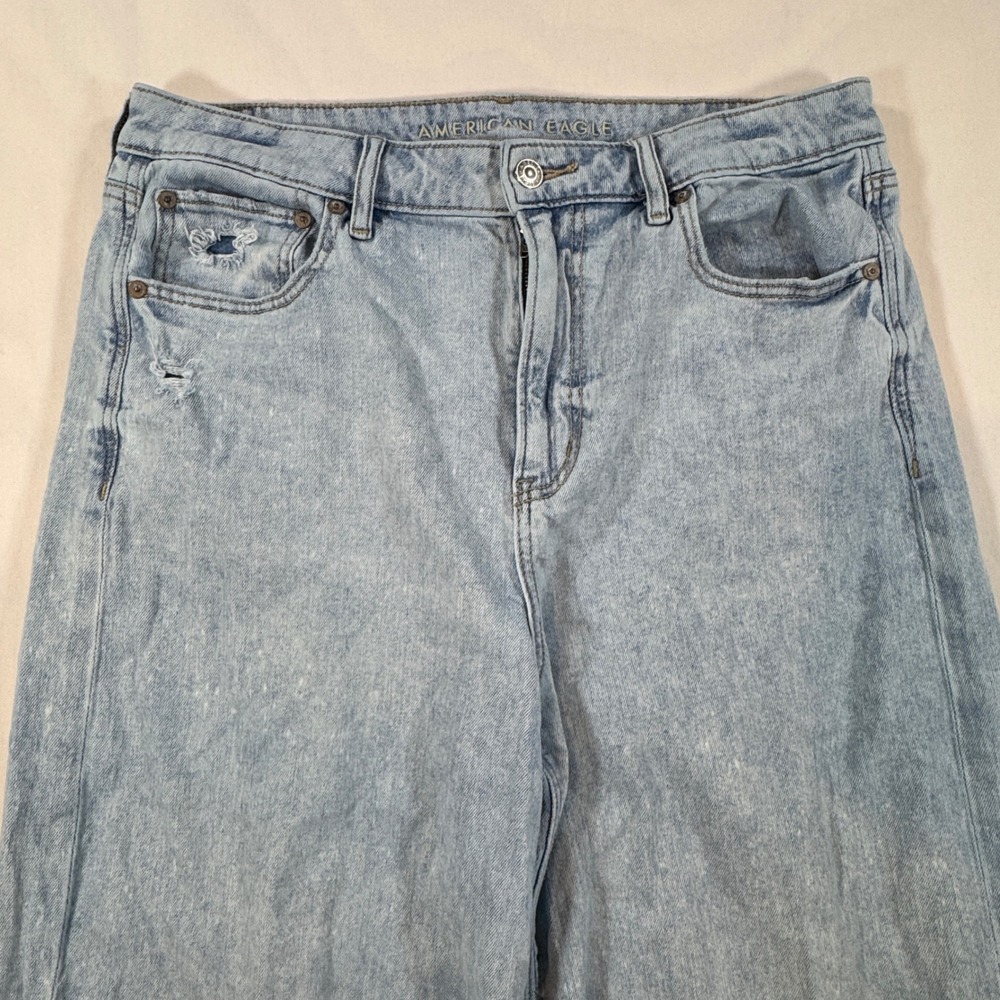 Y2K American Eagle Super High Rise Baggy Wide Leg Jeans Light Wash Size 12 Boho - Picture 2 of 8